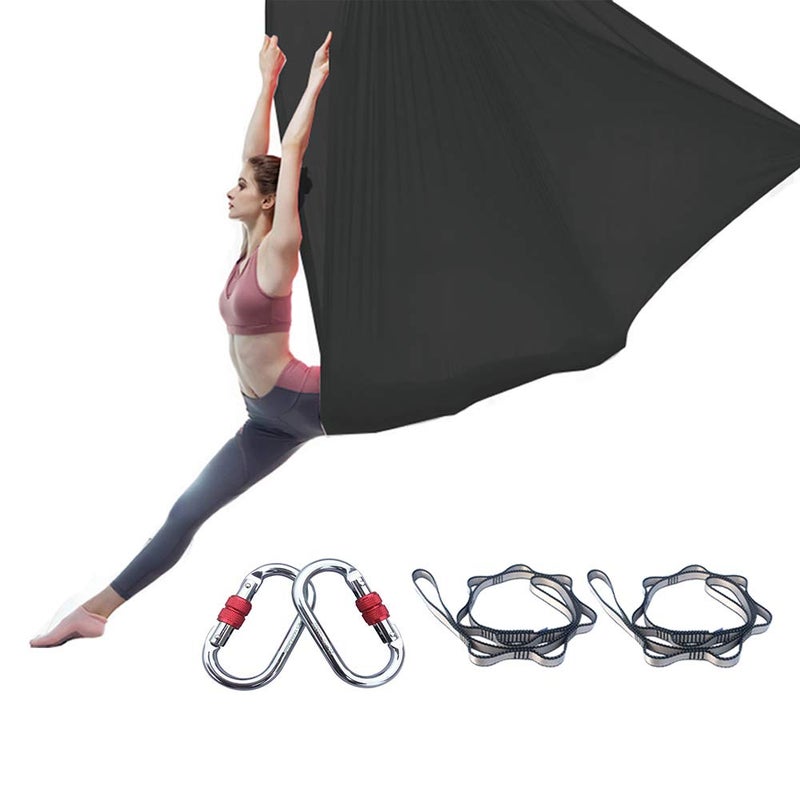 FOSER Aerial Silks, 5M Ã— 2.8M Yoga Swing Aerial Yoga Hammock with Daisy Chains (Black) - Image 1